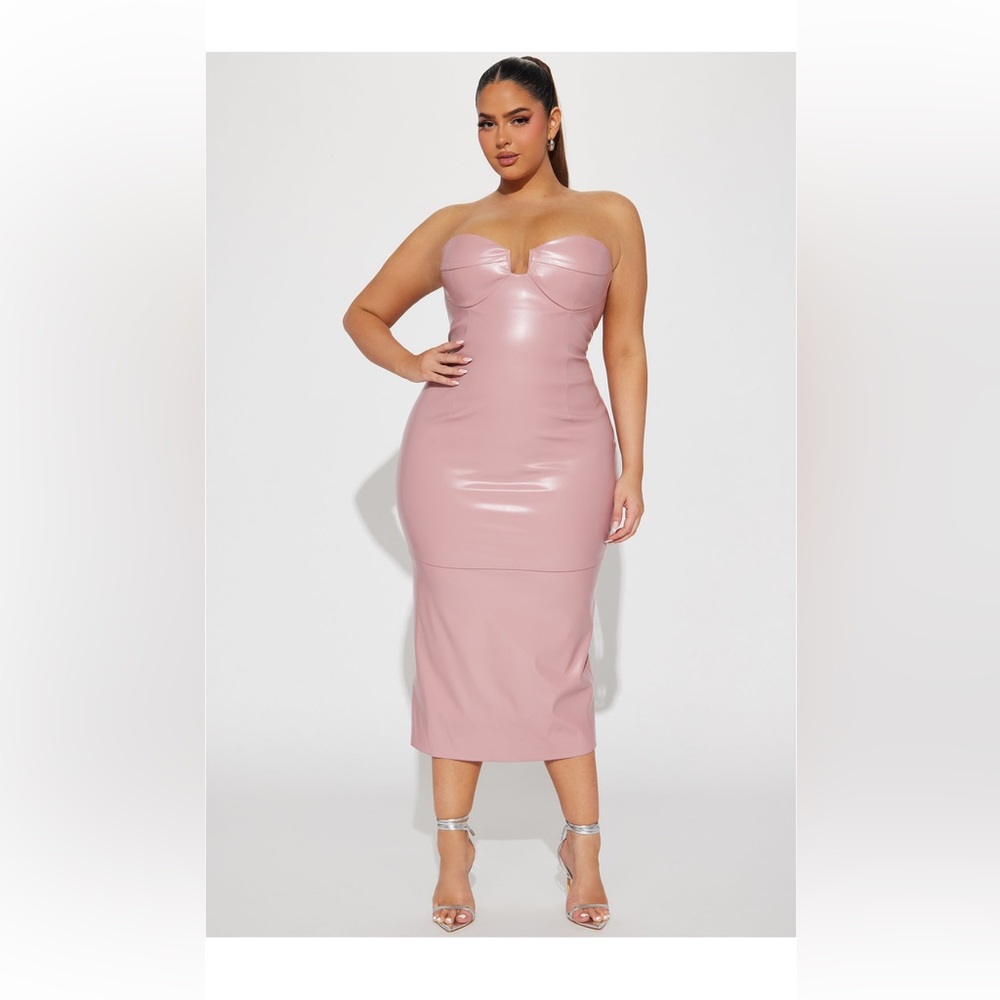 Viviana Faux Leather Midi Dress in MAUVE